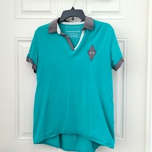 Irideon riding ware collared shirt, L, Teal/green and grey